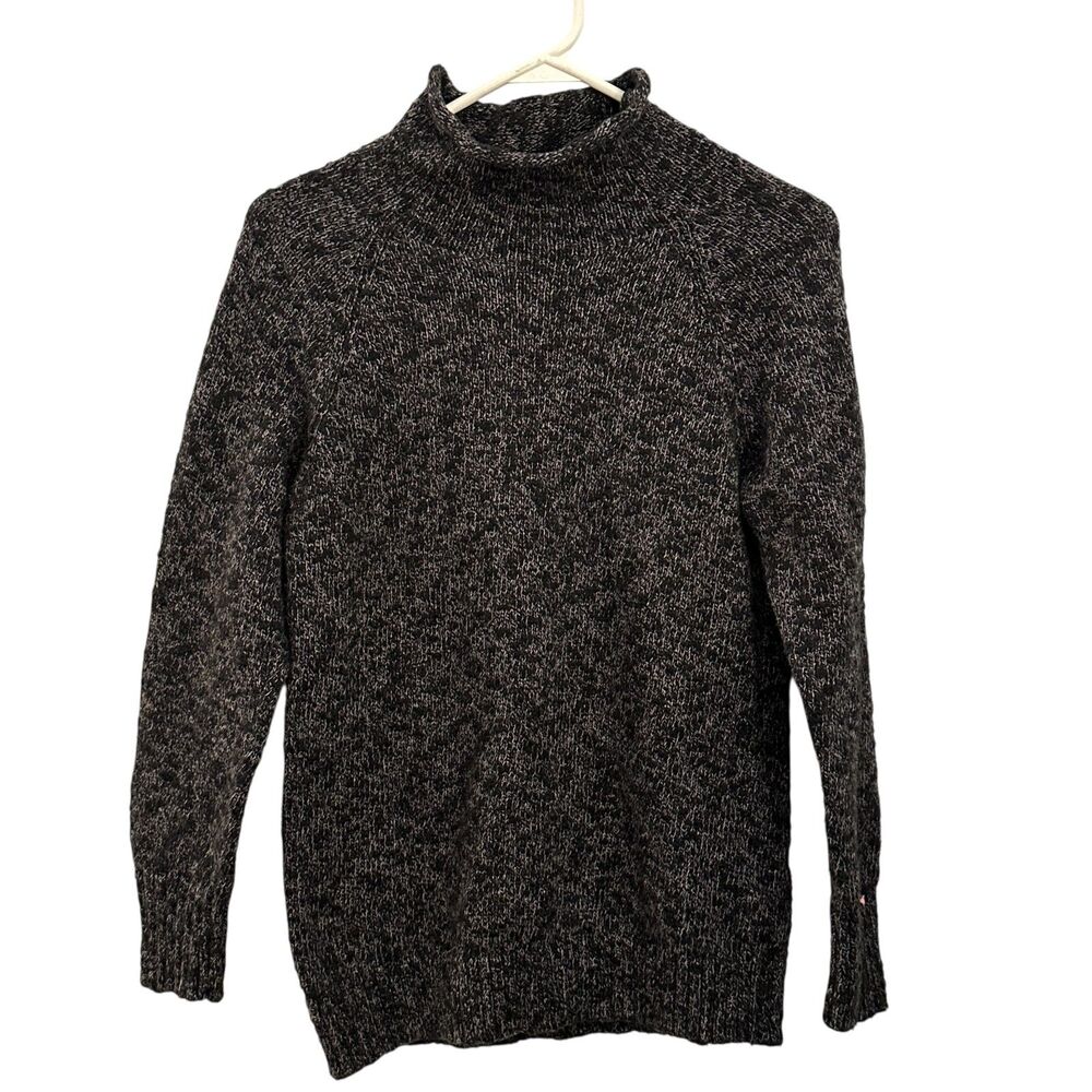 L.L. Bean Black White Speckled Roll‎ Neck Cotton Pullover Sweater Size S